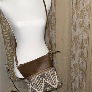 Myra Bag Brown and Cream Patterned Crossbody